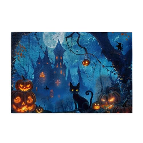 Gruseliger Wald Halloween Kürbisse Laterne Schloss Puzzles für Erwachsene/Kinder, 1000 Teile Puzzle für Familie Weihnachten Geburtstag Geschenk für Männer Frauen von CFAN