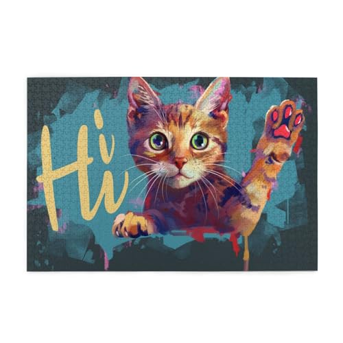 Hi Meow Cat Puzzles für Erwachsene/Kinder, 1000 Teile Puzzle für Familie Weihnachten Geburtstag, Geschenk für Männer Frauen von CFAN