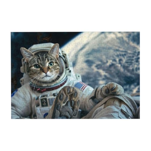 Katze Astronaut im Weltraum 300 Teile Holzpuzzle Herausforderung Puzzle Kreatives Geschenk für Jugendliche und Erwachsene von CFAN