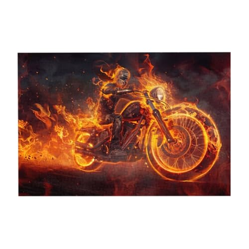 Motorrad auf Feuer reiten Puzzle aus Fotos, 300 Teile Puzzles für Erwachsene Kunst, herausfordernde Puzzles für Wohnkultur von CFAN