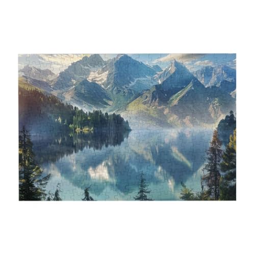 Mountain Lake Nature Scenic 300 Teile Holzpuzzles, Herausforderung Puzzle Kreatives Geschenk für Jugendliche und Erwachsene von CFAN