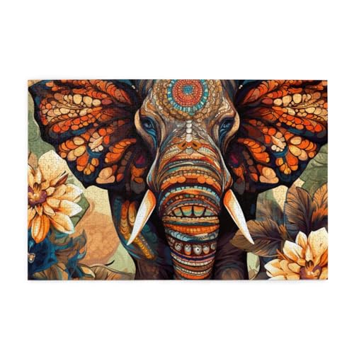 Niedlicher Elefant mit Blumen Puzzles für Erwachsene/Kinder, 1000 Teile Puzzle für Familie Weihnachten Geburtstag, Geschenk für Männer Frauen von CFAN