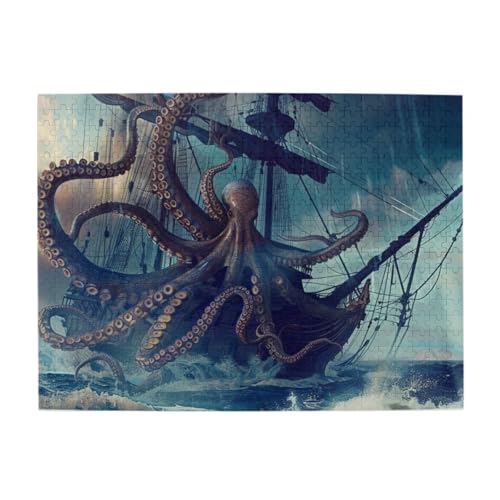 Octopus Attacking Sailboat in Ocean 500 Pieces Jigsaw Puzzles for Adults Kids, Sturdy Pieces Challenging Family Game Great Gift Idea von CFAN