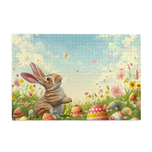 Osterhase mit Eiern im Gras Puzzles für Erwachsene/Kinder, 1000 Teile Puzzle für Familie Weihnachten Geburtstag, Geschenk für Männer Frauen von CFAN