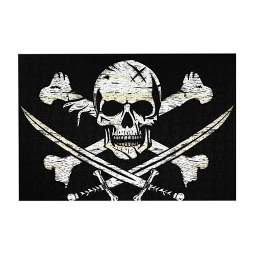 Piratenflagge mit Totenkopf und gekreuzten Schwertern Puzzle aus Fotos, 300 Teile Puzzles für Erwachsene Kunst, herausfordernde Puzzles für Heimdekoration von CFAN