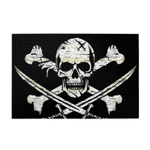 Piratenflagge mit Totenkopf und gekreuzten Schwertern Puzzles für Erwachsene/Kinder, 1000 Teile Puzzle für Familie, Weihnachten, Geburtstag, Geschenk für Männer Frauen von CFAN