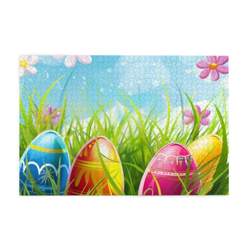 Puzzle "Happy Easter mit bunten Eiern im Gras", für Erwachsene/Kinder, 1000-teiliges Puzzle für Familie, Weihnachten, Geburtstag, Geschenk für Männer und Frauen von CFAN