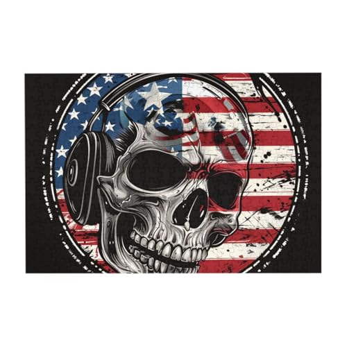 Puzzle mit Totenkopf und amerikanischer Flagge, 300-teiliges Puzzle für Kinder, anspruchsvolle Familien-Puzzle-Spiele, Puzzle als Wandkunst-Dekor von CFAN