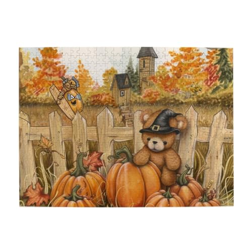 Retro Herbst Kürbis Bär 500 Teile Puzzles, herausforderndes Familienspiel Jigsaw Puzzles Lustiges Puzzle für Erwachsene und Kinder von CFAN