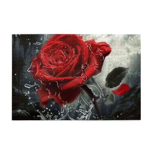 Romantische Blumenblüte Rote Rose Puzzles für Erwachsene/Kinder, 1000 Teile Puzzle für Familie Weihnachten Geburtstag Geschenk für Männer Frauen von CFAN