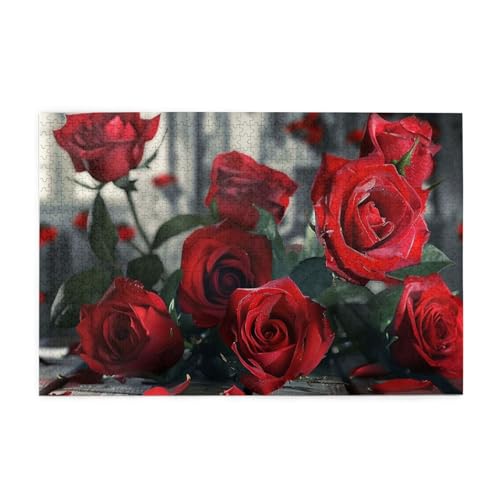 Rose Blume auf Tisch Puzzles für Erwachsene/Kinder, 1000 Teile Puzzle für Familie Weihnachten Geburtstag Geschenk für Männer Frauen von CFAN