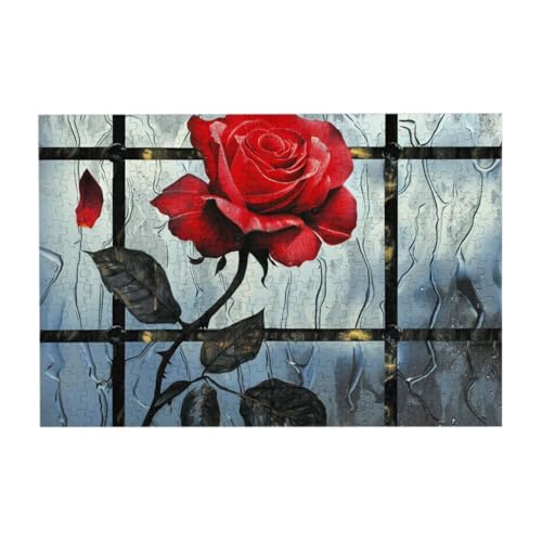 Rote Rose 300 Teile Holzpuzzles, Herausforderung Puzzle Kreatives Geschenk für Jugendliche und Erwachsene von CFAN