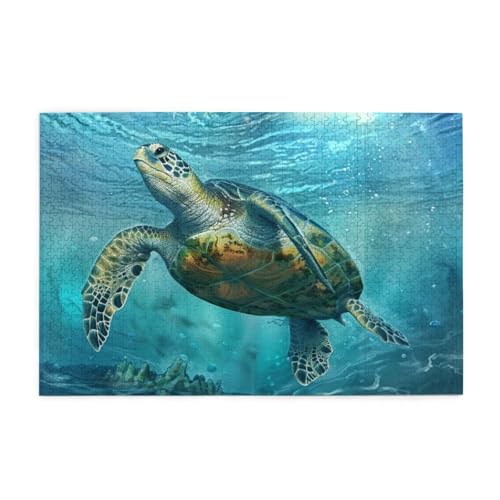 Schildkröte Schwimmen Malerei Puzzles für Erwachsene/Kinder, 1000 Teile Puzzle für Familie Weihnachten Geburtstag Geschenk für Männer Frauen von CFAN