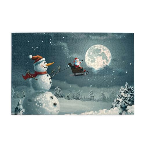 Schneemann mit Weihnachtsmann Schlitten Puzzles für Erwachsene/Kinder, 1000 Teile Puzzle für Familie Weihnachten Geburtstag, Geschenk für Männer Frauen von CFAN