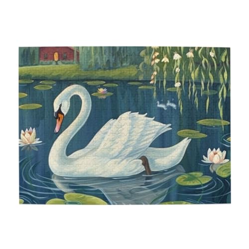 Schwan im Teich mit Lilienblöcken, 500 Teile, Puzzles für Erwachsene und Kinder, stabile Teile, herausforderndes Familienspiel, tolle Geschenkidee von CFAN