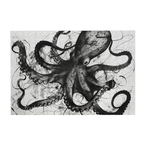 Schwarz und Weiß Octopus 300 Teile Holz Puzzles, Herausforderung Puzzle Kreatives Geschenk für Jugendliche und Erwachsene von CFAN