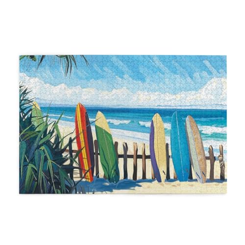 Seaside Beach Surfboard Puzzles für Erwachsene/Kinder, 1000 Teile Puzzle für Familie Weihnachten Geburtstag, Geschenk für Männer Frauen von CFAN