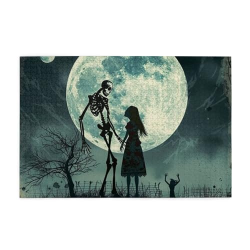 Skellington und Mädchen Puzzles für Erwachsene/Kinder, 1000 Teile Puzzle für Familie Weihnachten Geburtstag, Geschenk für Männer Frauen von CFAN