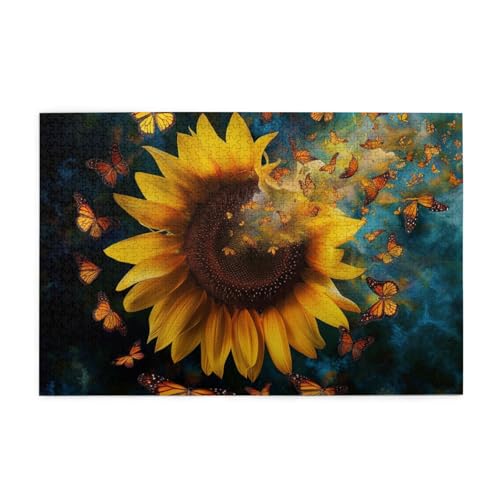 Sonnenblume mit fliegenden Schmetterlingen Puzzles für Erwachsene/Kinder, 1000 Teile Puzzle für Familie Weihnachten Geburtstag, Geschenk für Männer Frauen von CFAN