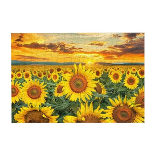 Sonnenblumenfeld mit Sonnenuntergang 300 Teile Holzpuzzle Herausforderung Puzzle Kreatives Geschenk für Jugendliche und Erwachsene von CFAN