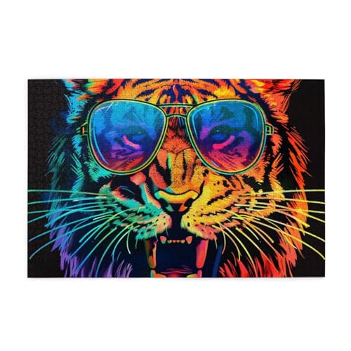 Tiger mit Sonnenbrille Puzzles für Erwachsene/Kinder, 1000 Teile Puzzle für Familie Weihnachten Geburtstag, Geschenk für Männer Frauen von CFAN