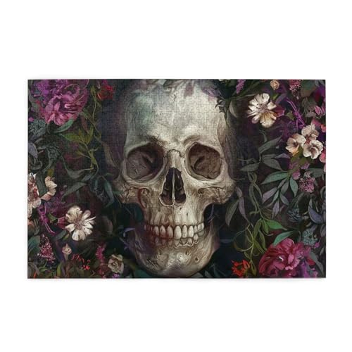 Totenkopf Blume Floral Puzzles für Erwachsene/Kinder, 1000 Teile Puzzle für Familie Weihnachten Geburtstag Geschenk für Männer Frauen von CFAN