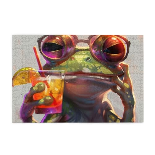 Urlaub Frosch mit Sonnenbrille Puzzles für Erwachsene/Kinder, 1000 Teile Puzzle für Familie Weihnachten Geburtstag Geschenk für Männer Frauen von CFAN