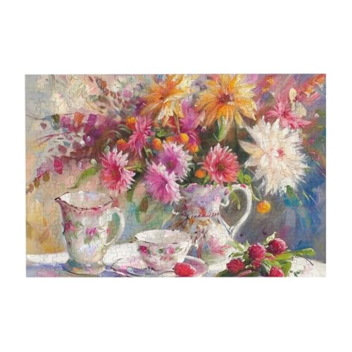 Vase mit Blumen und Tasse 300 Teile Holzpuzzles, Herausforderung Puzzle Kreatives Geschenk für Jugendliche und Erwachsene von CFAN