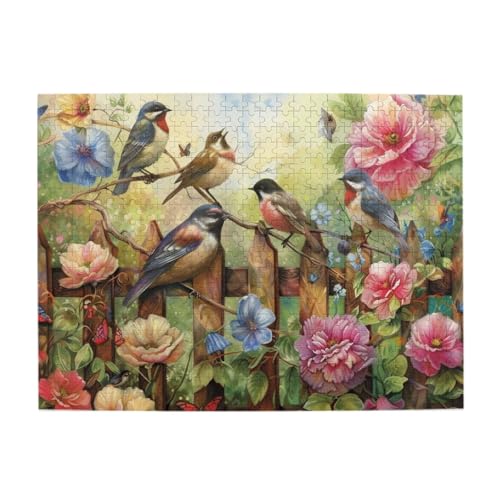 Vögel und Blumen auf dem Zaun, 500 Teile, herausforderndes Familienspiel, Puzzles, lustiges Puzzle für Erwachsene und Kinder von CFAN