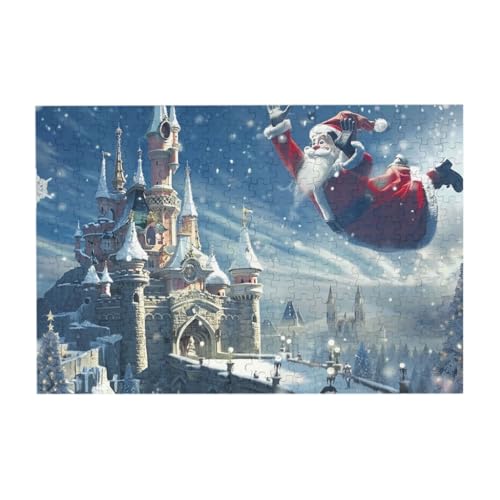 Weihnachtsmann fliegt über Schloss 300 Teile Holzpuzzles, Herausforderung Puzzle Kreatives Geschenk für Jugendliche und Erwachsene von CFAN