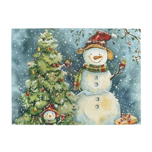 Winter Vintage Schneemann Xmas 500 Teile Puzzle für Erwachsene Kinder, stabile Teile, herausforderndes Familienspiel, tolle Geschenkidee von CFAN