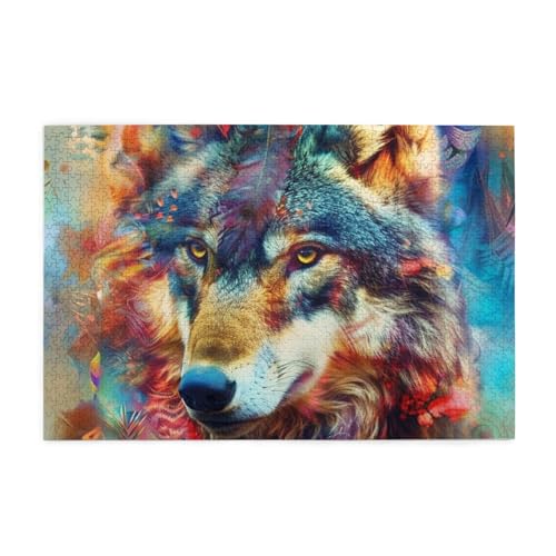 Wolf mit Feder Puzzles für Erwachsene/Kinder, 1000 Teile Puzzle für Familie Weihnachten Geburtstag, Geschenk für Männer Frauen von CFAN