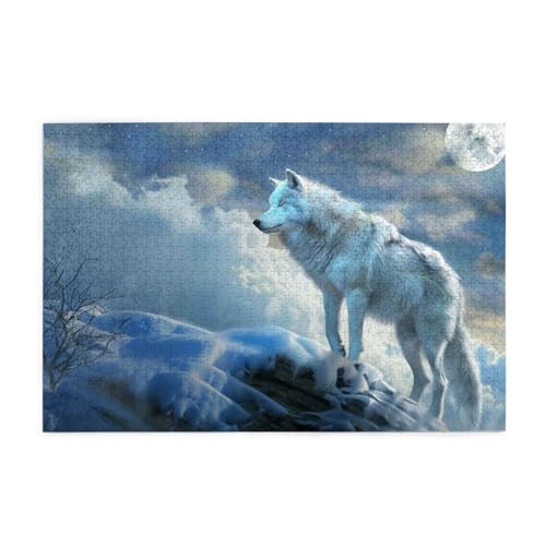 Wolf stehend auf schneebedecktem Hügel Puzzles für Erwachsene/Kinder, 1000 Teile Puzzle für Familie Weihnachten Geburtstag Geschenk für Männer Frauen von CFAN