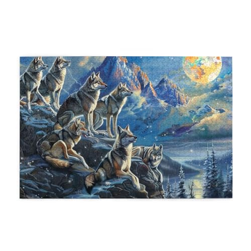 Wolfs Sitzen auf Berg Puzzles für Erwachsene/Kinder, 1000 Teile Puzzle für Familie Weihnachten Geburtstag Geschenk für Männer Frauen von CFAN