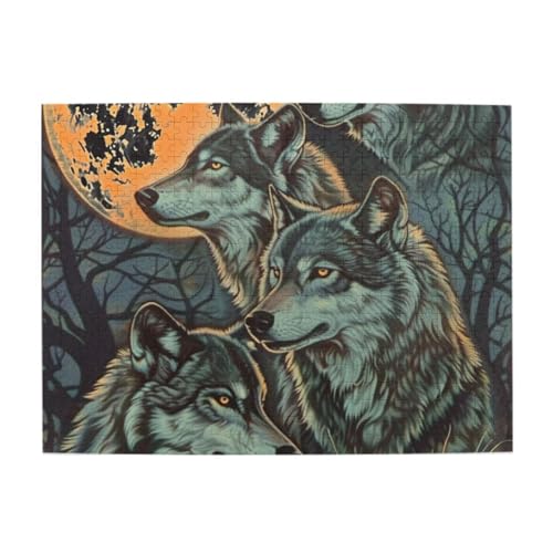 Wolfs and Moon 500 Teile Puzzles, herausforderndes Familienspiel Jigsaw Puzzles Lustiges Puzzle für Erwachsene und Kinder von CFAN