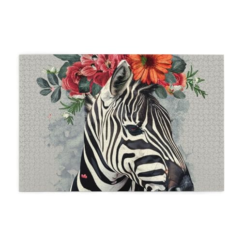 Zebra mit Blume Puzzles für Erwachsene/Kinder, 1000 Teile Puzzle für Familie Weihnachten Geburtstag, Geschenk für Männer Frauen von CFAN