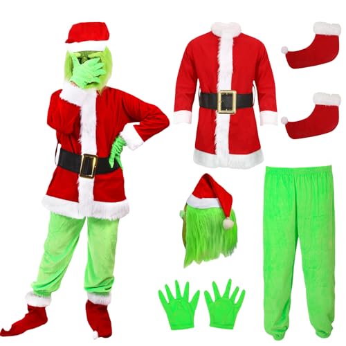 CFGPMM 6 x grünes Monster-Kostüm für Erwachsene, pelziges Weihnachtsmann-Outfit für Männer und Frauen, Weihnachten, Cosplay, Party-Zubehör, Anzüge (L) von CFGPMM