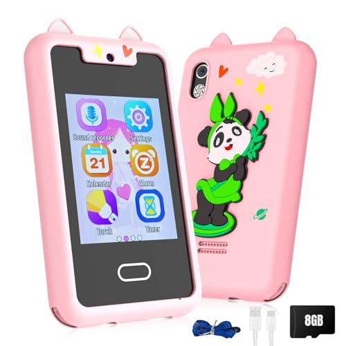 Handy für Kinder – Smartphone Kinder Spielzeug Mädchen 3 4 5 6 Jahre, Einhorn-Geschenke für Kleinkinder, Spieltelefone mit Lernspielen, MP3-Musik-Player (Panda rosa) von CFITANK