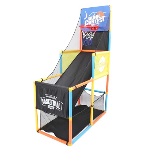 CFTGIW Basketballkorb Single Shot System Spielset Indoor Outdoor Sportspielzeug Mit 2 Bällen Luftpumpe für Kellerraum Hinterhof Mit Diesem Basketball Single KINDERBINDUNG: Das von CFTGIW