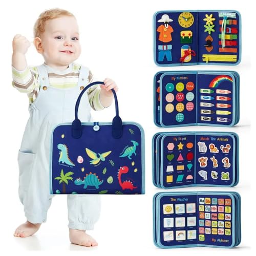 CFXJXDL Busy Board for Toddlers, Montessori Toy from 1-4 Years Toddlers, Felt Activity Board Motor Skills Toy, Sensorisches Lernspielzeug für Babys, Baby Lernspielzeug Grundkenntnisse(Dinosaurier) von CFXJXDL