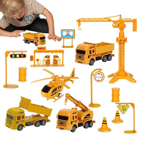 CGACCSD BAU-LKW-Fahrzeugspielzeugset,Bauspielzeug-Fahrzeugspielzeugset - Zurückziehbares BAU-LKW-Technik-Konstruktionsspielzeug,Kranfahrzeug-Spielset, Transport-LKW-Spielzeug für Geburtstag und von CGACCSD