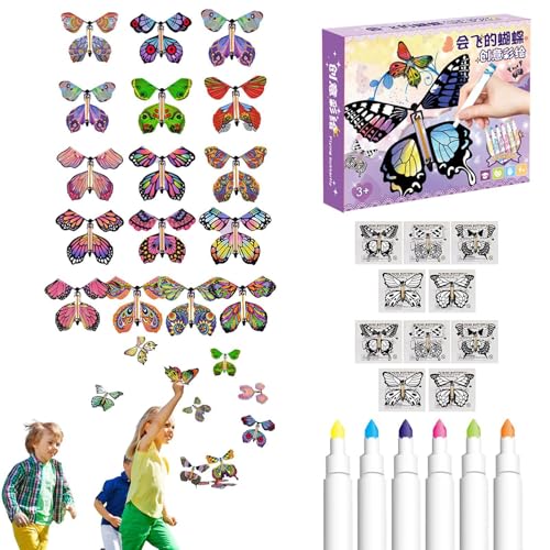 CGACCSD Bemaltes Bastelkarten-Set,Fliegender Schmetterling Schmetterlings-Bastelset,Handgefertigtes Schmetterlingsspielzeug zum Aufziehen, Schmetterling | Schmetterlings-Zauberkarten zum Aufziehen, von CGACCSD