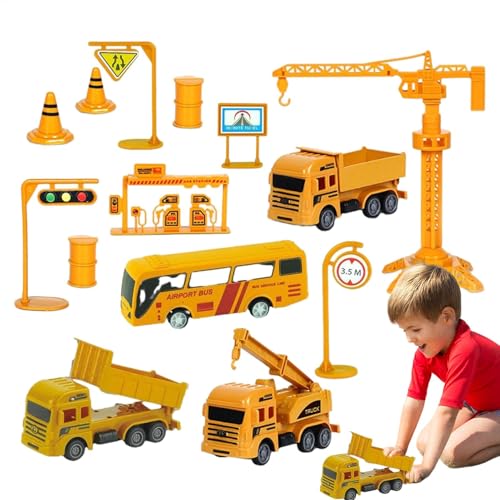 CGACCSD Spielfahrzeuge-Set im Transporter-LKW, Baufahrzeug-Spielset für Kinder - Zurückziehbares BAU-LKW-Technik-Konstruktionsspielzeug,Bagger-LKW-Spielzeug-Transportkran-Fahrzeug-Spielset für Kinder von CGACCSD