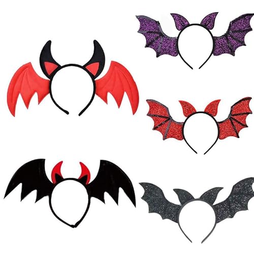 CGVG 5 Pcs Fledermaus Haarreifen Halloween Kostüm Fledermaus Haarschmuck Halloween Fledermaus Stirnband mit Glitzereffekt Fledermaus Kopfschmuck Prank Monster Horror Accessoire für Erwachsene von CGVG