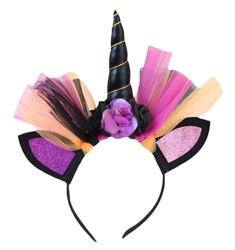 CGVG Einhorn Haarreif Kinder Einhorn Stirnband Kindergeburtstag Haarschmuck mit Horn Ohren Blumen Einhorn Haarband Erwachsene für Ostern Geburtstag Party Karneval Head Accessoires Party Dekoration von CGVG