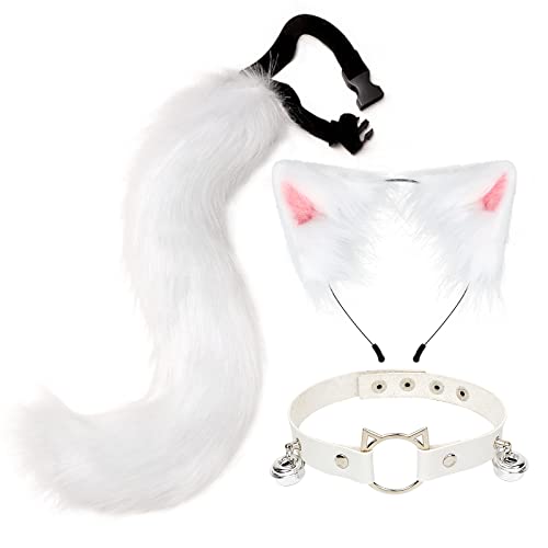 CGVG Halloween Katzenkotüme Katzen Cospaly Kostüm Damen Frauen Erwachsener Fasching Weiß Süß Cat Ears Cat Noir (Weiß) von CGVG