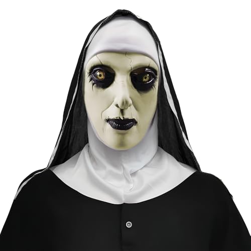 CGVG Halloween Nonne Horror Maske The Nun Maske Gruselige Vollkopfmaske Nonne Kostüm Latexmaske für Halloween Karneval Kirchen Cosplay von CGVG