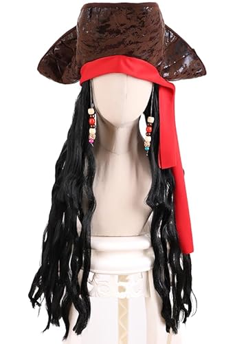 CGVG Piratenhut mit Dreadlocks Piratenkostüm Herren Damen Piraten Perücke Kapitän Hut Seeräuber Piraten Mütze für Erwachsene Karneval Mottoparty Cosplay Halloween Faschingkostüm von CGVG