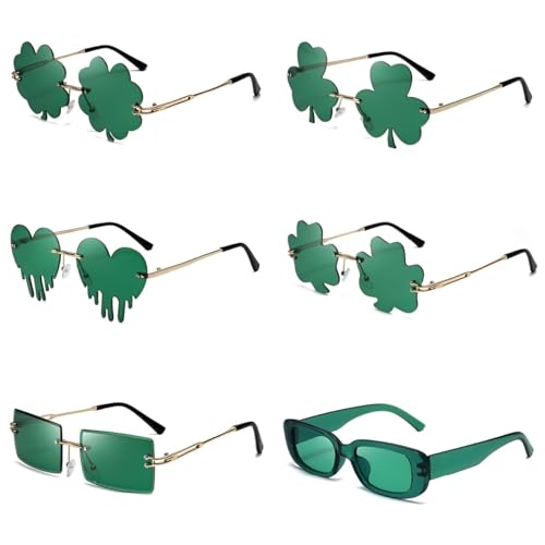 CGVG St. Patrick's Day Grüne Brille Kleeblatt Sonnenbrille St. Patricks Day Zubehör Vierblättriges Kleeblatt Kobold Kostüm für Damen Herren Erwachsene Irisches Partyzubehör Photo Booth Requisiten von CGVG