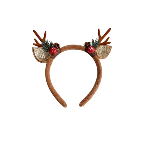 CGVG Weihnachten Haarreifen Rentier Kopfschmuck Reindeer Stirnbänder Weihnachten Hirschgeweih Haarschmuck Blinkende Geweih Haarbänder Weihnachtsdeko Foto Requisiten (Khaki) von CGVG